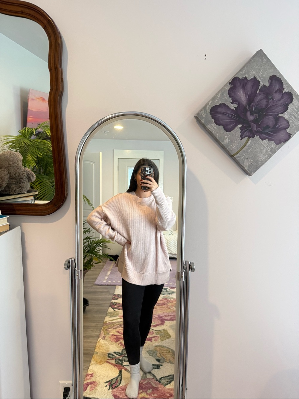 aerie Pale Pink Oversized Crewneck Sweater